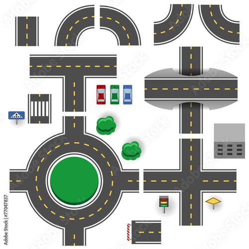 Asphalt road plan parts vector template.