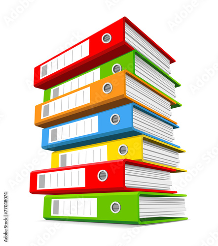 Pile of seven colorful ring binders