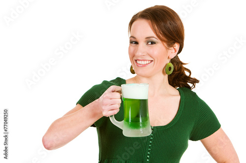 Green: Woman Having A Mug Of Green Beer
