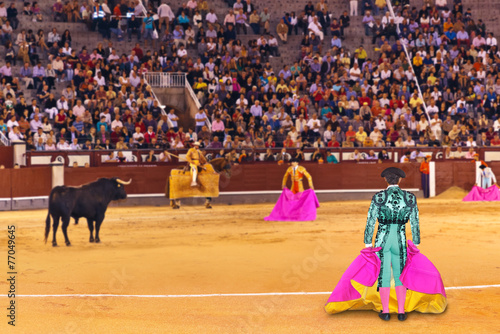 Matador and bull in bullfighting at Madrid