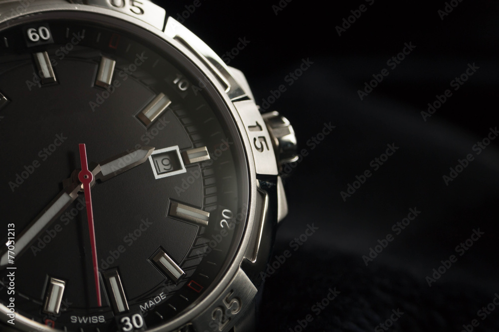 luxury man watch detail, chronograph close up luxury man watch detail, chronograph close up