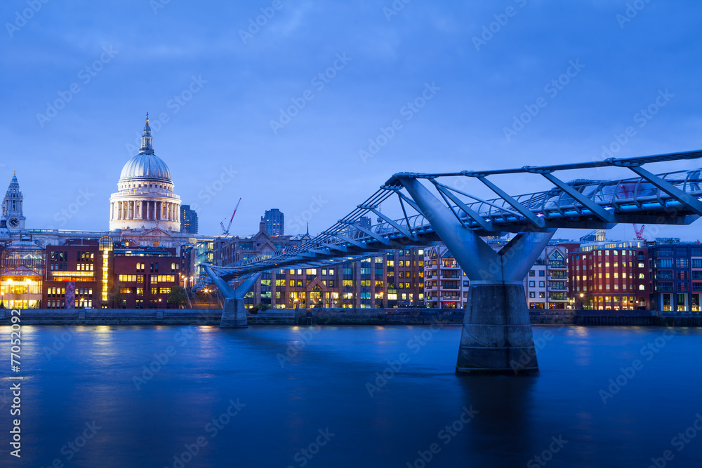 Millennium bridge and St. Paul's cathedral, London England, UK