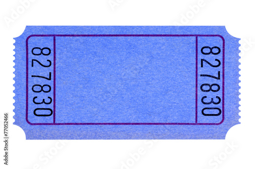 Blue ticket blank plain isolated white background photo