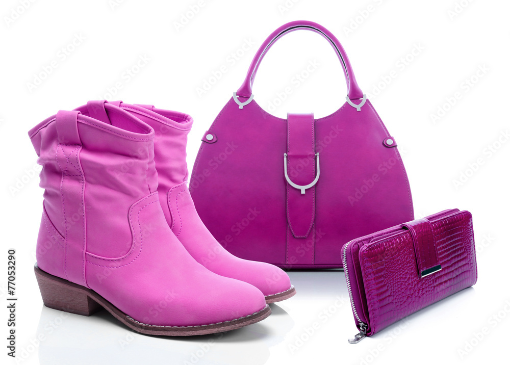 Women's pink leather goods on a white background Women's pink leather goods on a white background