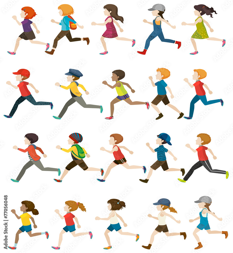 Faceless people running