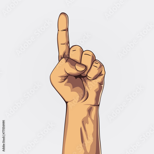 Hand showing one count. Pointing hand.
