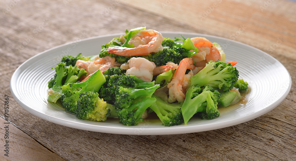 Thai healthy food stir-fried broccoli with shrimp Thai healthy food stir-fried broccoli with shrimp