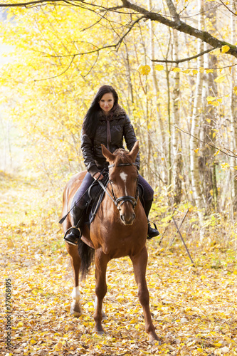 equestrian on horseback in autumnal nature