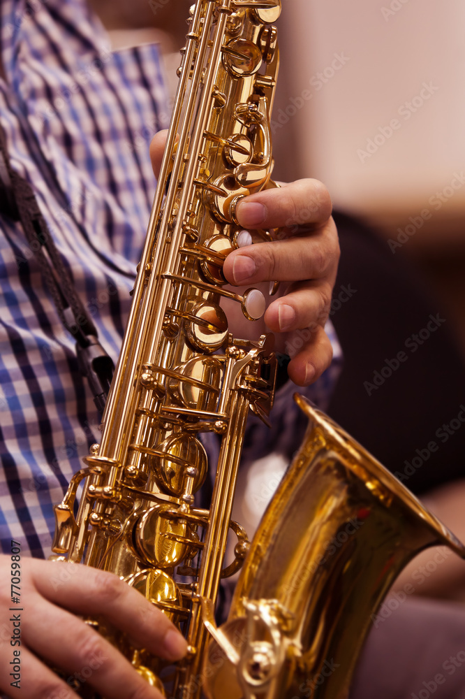 Obraz premium Human hand plays the saxophone