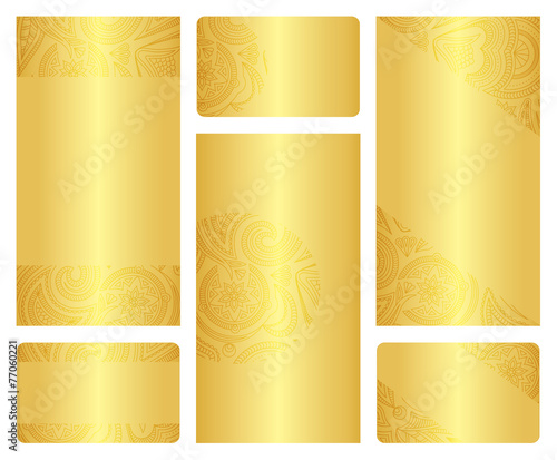 Set of golden leaflet and business card templates.