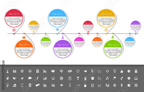 Timeline template in sticker style with set of icons. photo