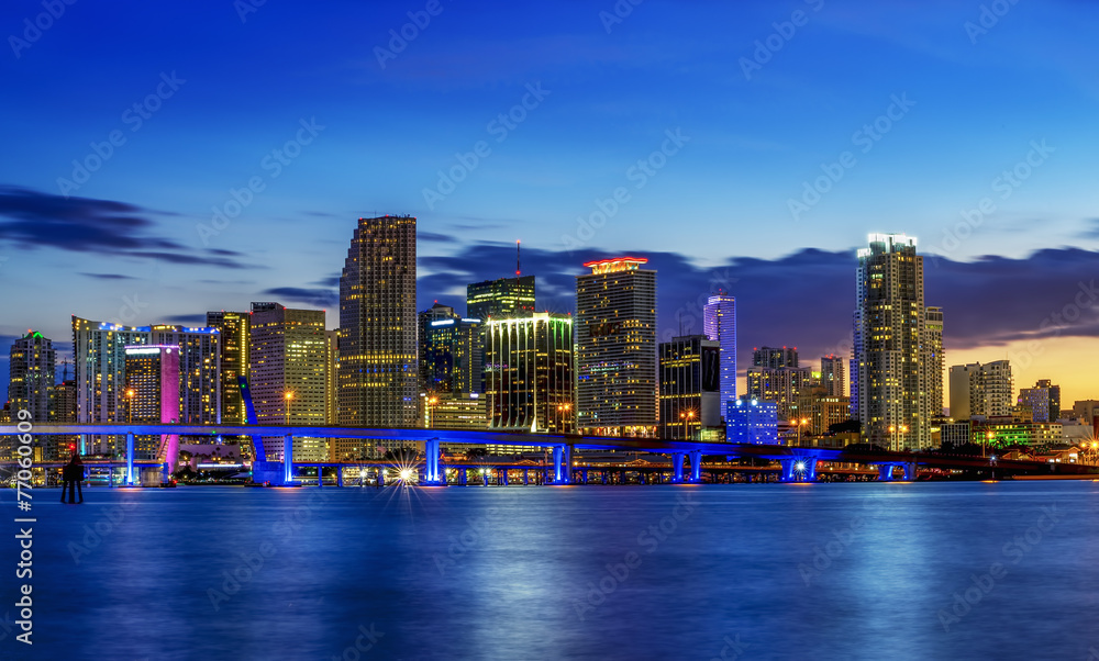 Naklejka premium Miami city by night