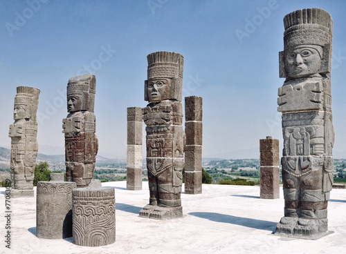 Toltec Warriors columns at the Pyramid of Quetzalcoatl in Tula photo