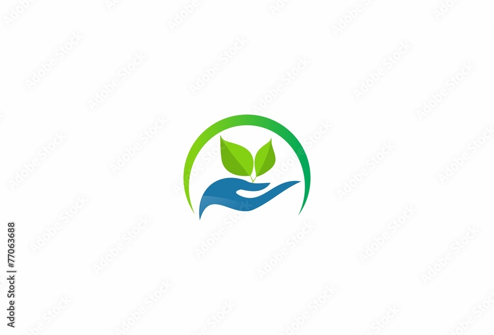 Fototapeta premium hands logo ecological symbols signs leaf icon