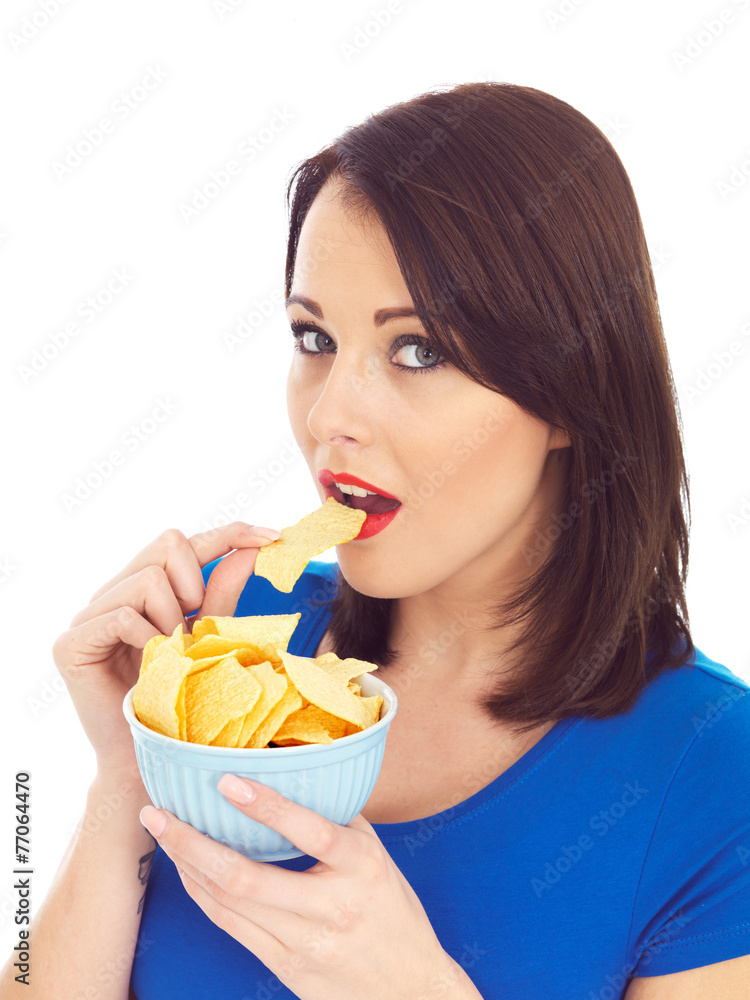 Young Woman Eating Potato Crisps Young Woman Eating Potato Crisps
