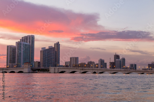 Miami city skyline at twilight with urban skyscrapers, marina an © f11photo