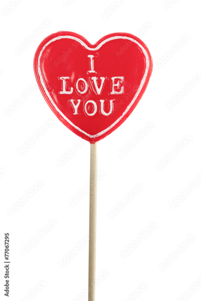 heart shaped lolly pop on white background