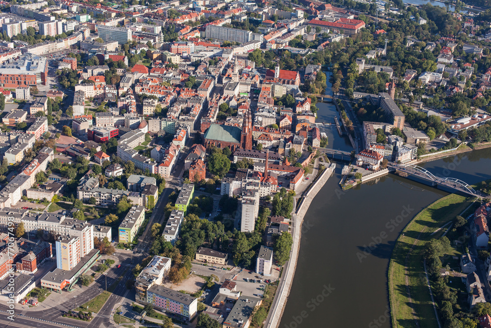 POLAND, OPOLE - AUGUST 19, 2012: Aerial view of Opole city cente