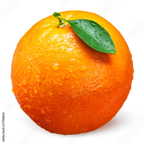 Fresh orange fruit with drops isolated on white