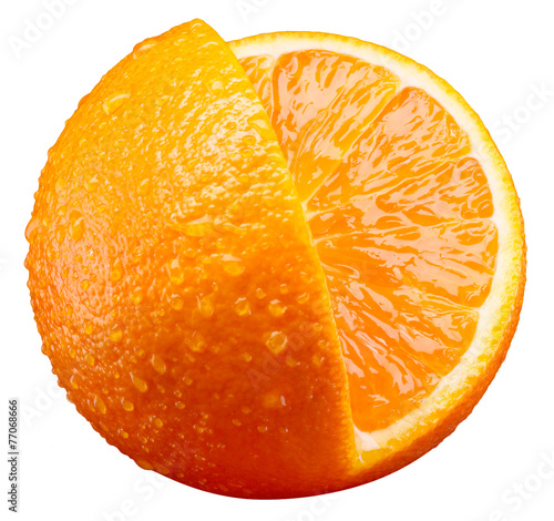 Orange fruit with cut piece isolated on white