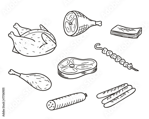 Collection Of Meat Illustrations In Sketch Style