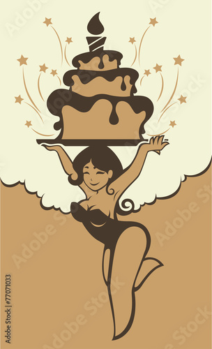 pinup cartoon girl and birthday cake