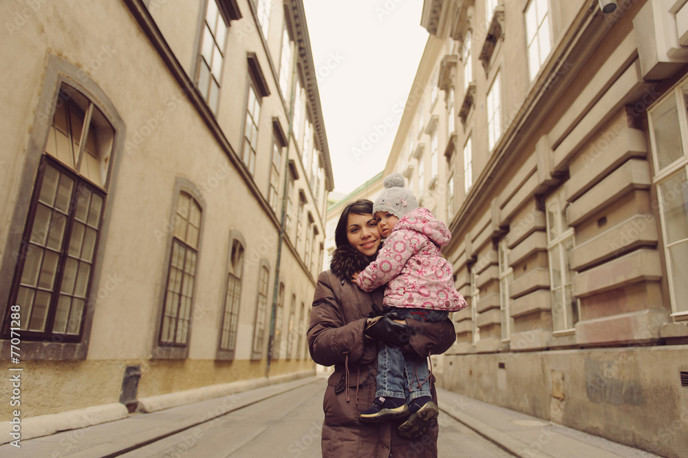 Fototapeta premium Woman Walking with Baby