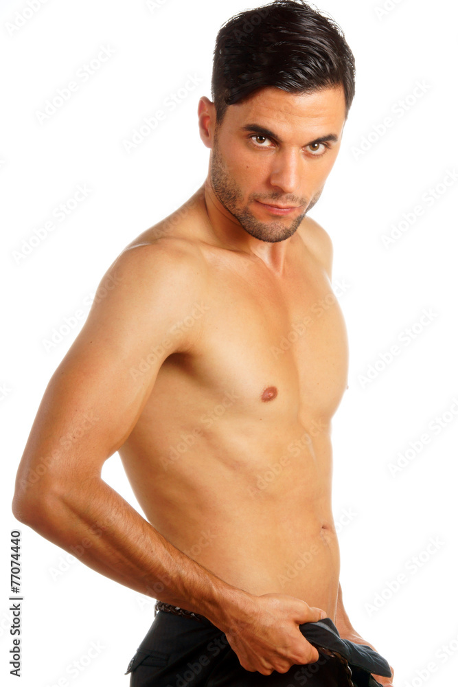 Man undressing over white Man undressing over white