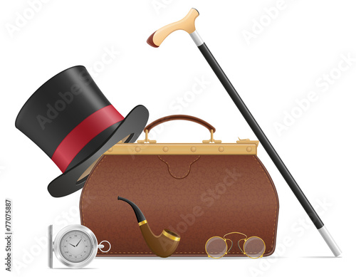 old valise and retro mens accessories vector illustration