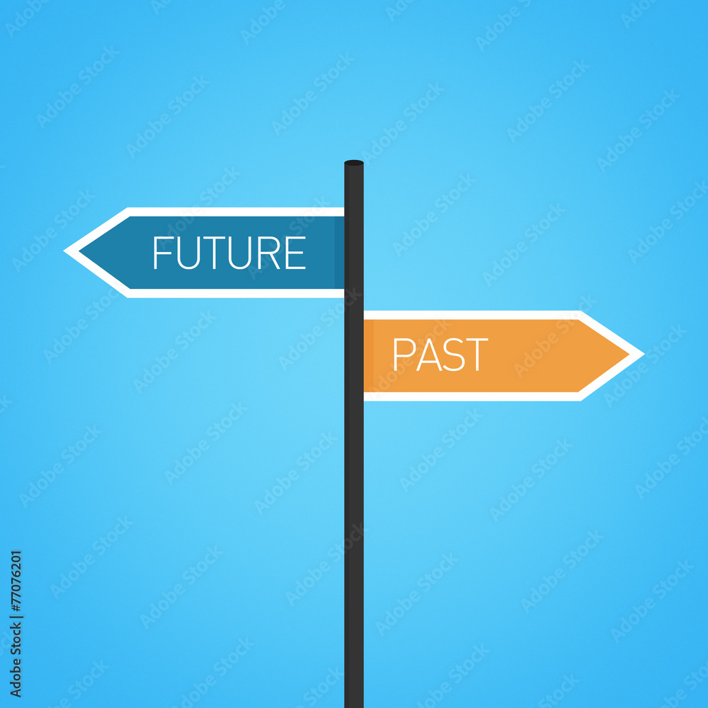 Future vs past choice road sign Future vs past choice road sign