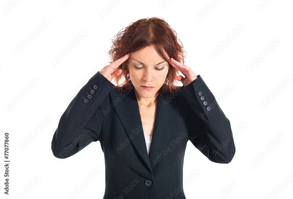 frustrated redhead girl over white background frustrated redhead girl over white background