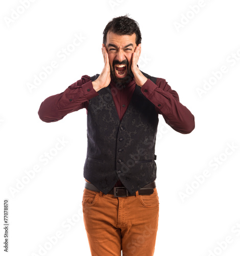 frustrated man wearing waistcoat