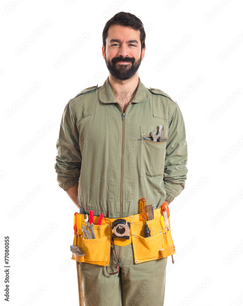 Happy mechanic over white Happy mechanic over white