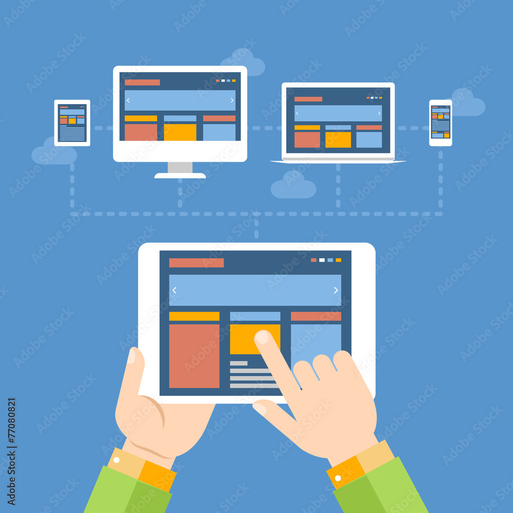 Diferentes dispositivos conectados en la nube. Diferentes dispositivos conectados en la nube.