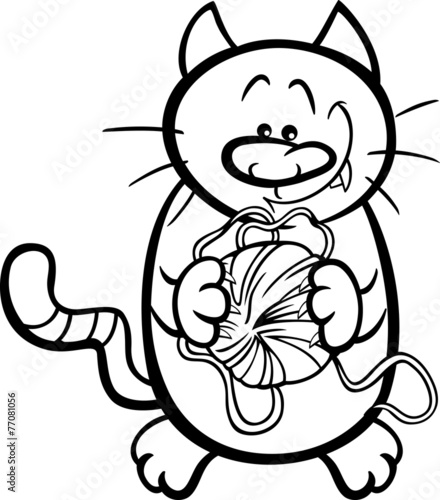 cat with yarn cartoon coloring page