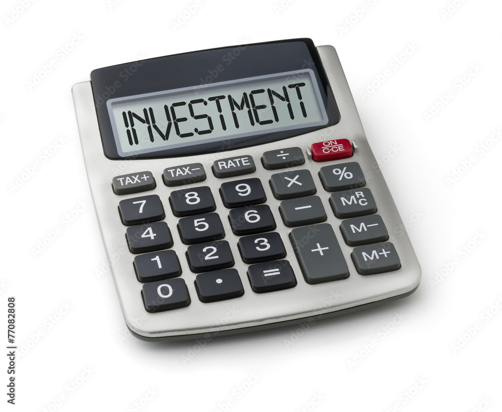 Taschenrechner mit dem Wort Investment im Display Taschenrechner mit dem Wort Investment im Display