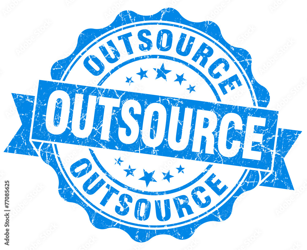 outsource blue grunge seal isolated on white outsource blue grunge seal isolated on white