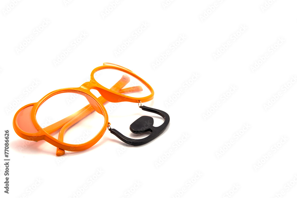 closeup of a fake glasses, with bear shape isolated on white background closeup of a fake glasses, with bear shape isolated on white background