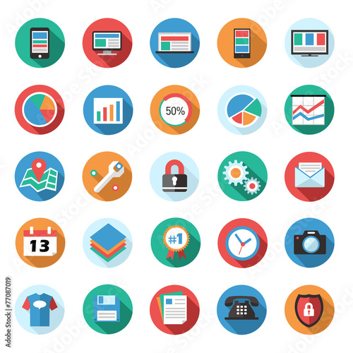Colored Flat Icon set for daily use
