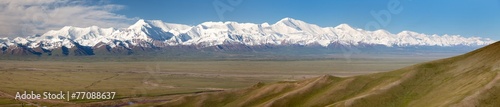 Panoramic view of Pamir mountain and Pik Lenin