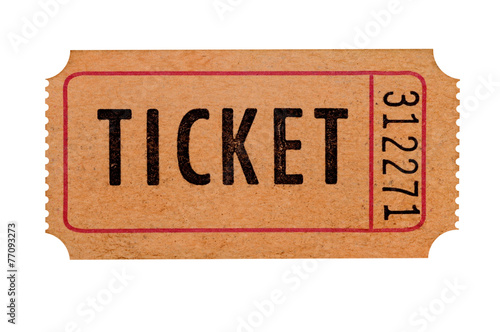 Old brown admission ticket stub isolated against a white background photo