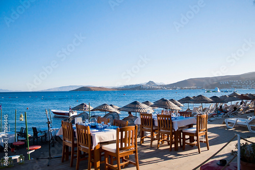 summer Turkish cafe on the coast of the Aegean Sea