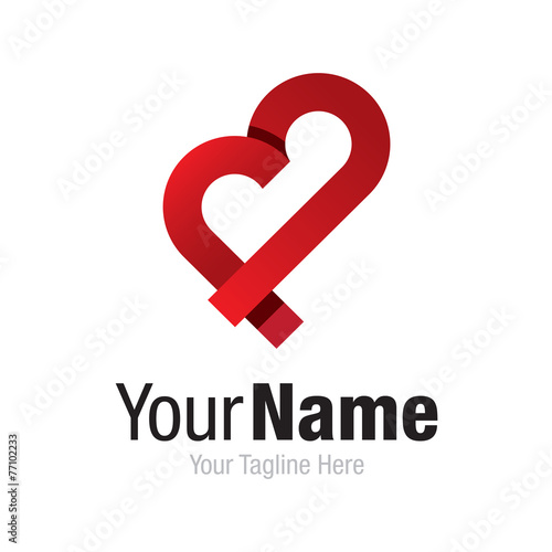 Funny red heart shape ribbon graphic design logo icon