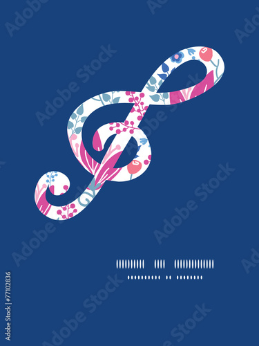 Vector pink flowers gclef musical silhouette pattern frame