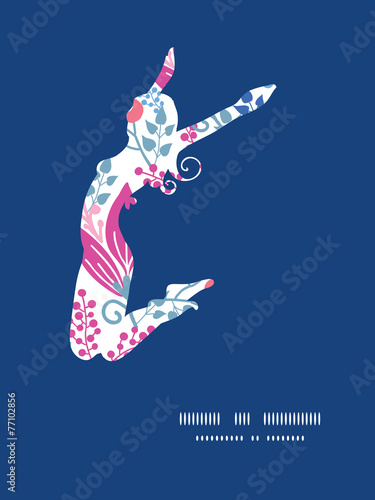 Vector pink flowers jumping girl silhouette pattern frame