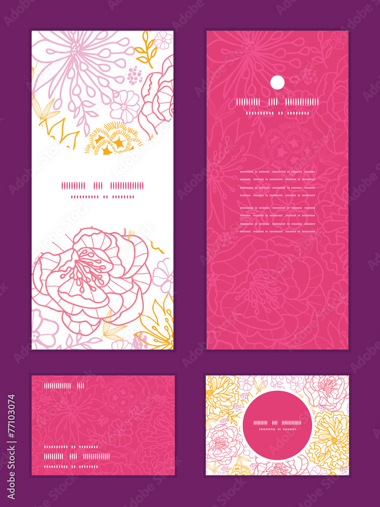 Naklejka premium Vector flowers outlined vertical frame pattern invitation