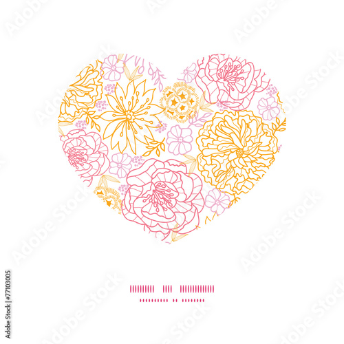 Vector flowers outlined heart silhouette pattern frame
