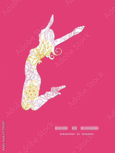 Vector flowers outlined jumping girl silhouette pattern frame