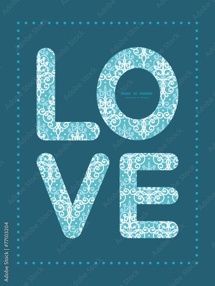 Vector light blue swirls damask love text frame pattern Vector light blue swirls damask love text frame pattern