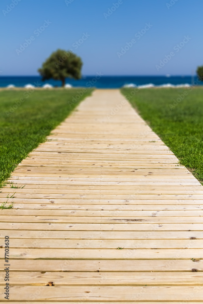 Wooden path to the sea - Summer vacation background